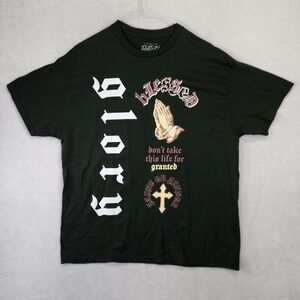Popular Poison Mens XL Glory Blessed Praying Hands Graphic T-Shirt Dark Green
